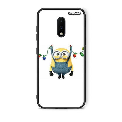 OnePlus 7 Xmas Minion Lights θήκη από τη Smartfits με σχέδιο στο πίσω μέρος και μαύρο περίβλημα | Smartphone case with colorful back and black bezels by Smartfits