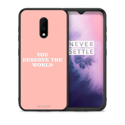 Θήκη Αγίου Βαλεντίνου OnePlus 7 You Deserve The World από τη Smartfits με σχέδιο στο πίσω μέρος και μαύρο περίβλημα | OnePlus 7 You Deserve The World case with colorful back and black bezels