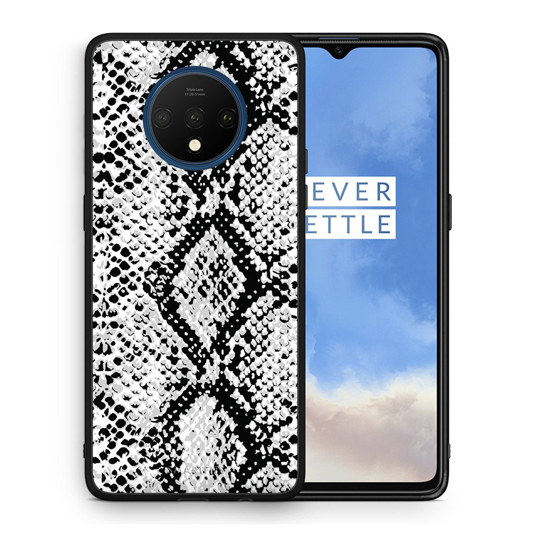 Θήκη OnePlus 7T White Snake Animal από τη Smartfits με σχέδιο στο πίσω μέρος και μαύρο περίβλημα | OnePlus 7T White Snake Animal case with colorful back and black bezels
