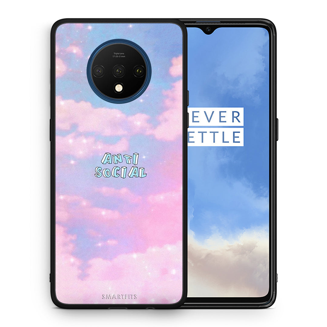 Θήκη Αγίου Βαλεντίνου OnePlus 7T Anti Social από τη Smartfits με σχέδιο στο πίσω μέρος και μαύρο περίβλημα | OnePlus 7T Anti Social case with colorful back and black bezels