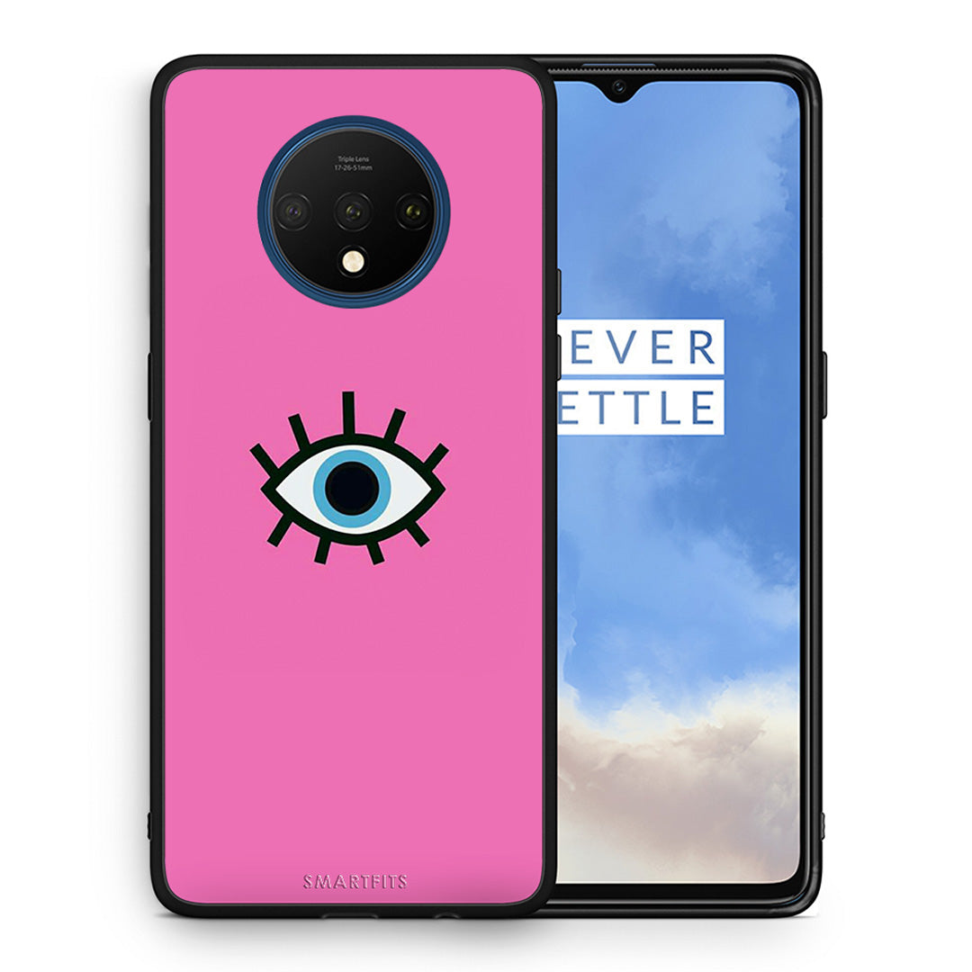 Θήκη OnePlus 7T Blue Eye Pink από τη Smartfits με σχέδιο στο πίσω μέρος και μαύρο περίβλημα | OnePlus 7T Blue Eye Pink case with colorful back and black bezels