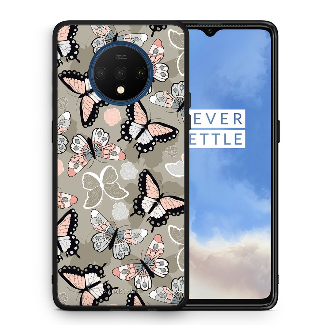 Θήκη OnePlus 7T Butterflies Boho από τη Smartfits με σχέδιο στο πίσω μέρος και μαύρο περίβλημα | OnePlus 7T Butterflies Boho case with colorful back and black bezels