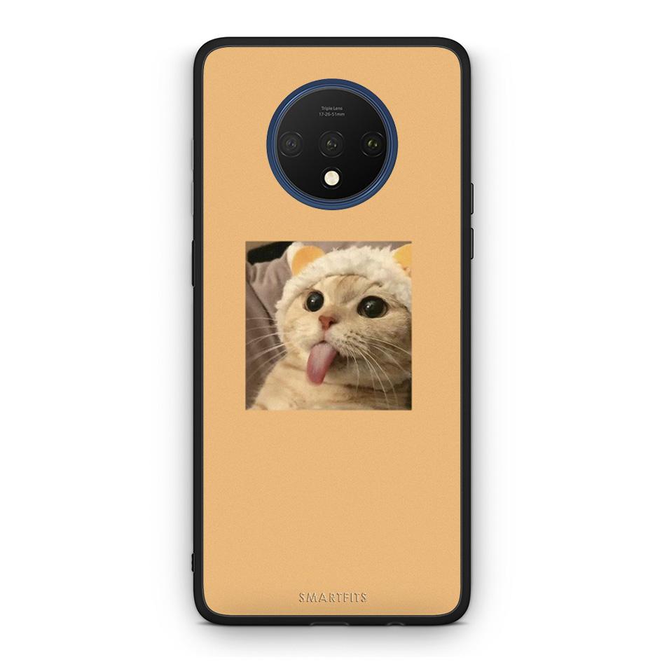 OnePlus 7T Cat Tongue θήκη από τη Smartfits με σχέδιο στο πίσω μέρος και μαύρο περίβλημα | Smartphone case with colorful back and black bezels by Smartfits