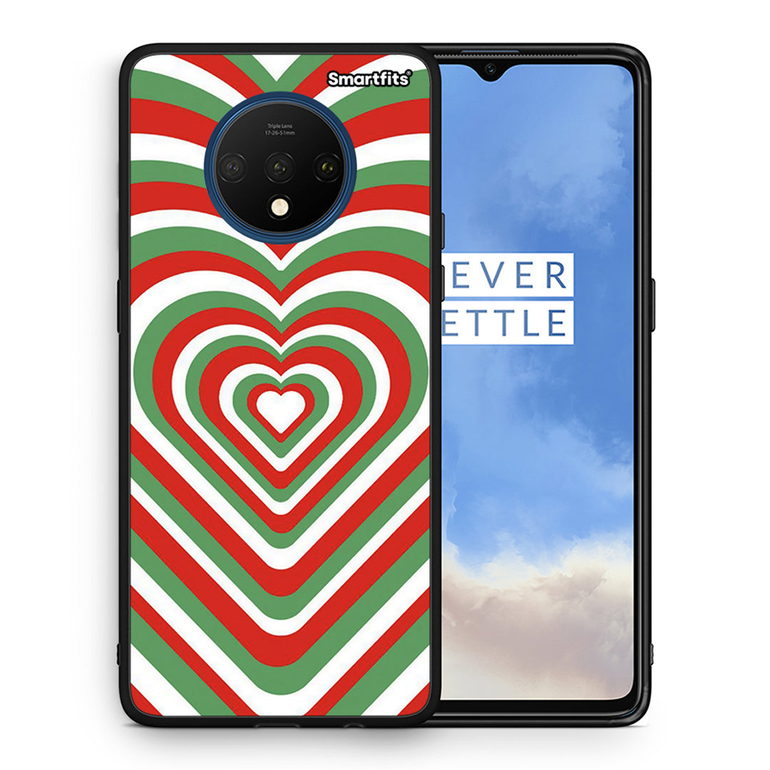 Θήκη OnePlus 7T Christmas Hearts από τη Smartfits με σχέδιο στο πίσω μέρος και μαύρο περίβλημα | OnePlus 7T Christmas Hearts case with colorful back and black bezels