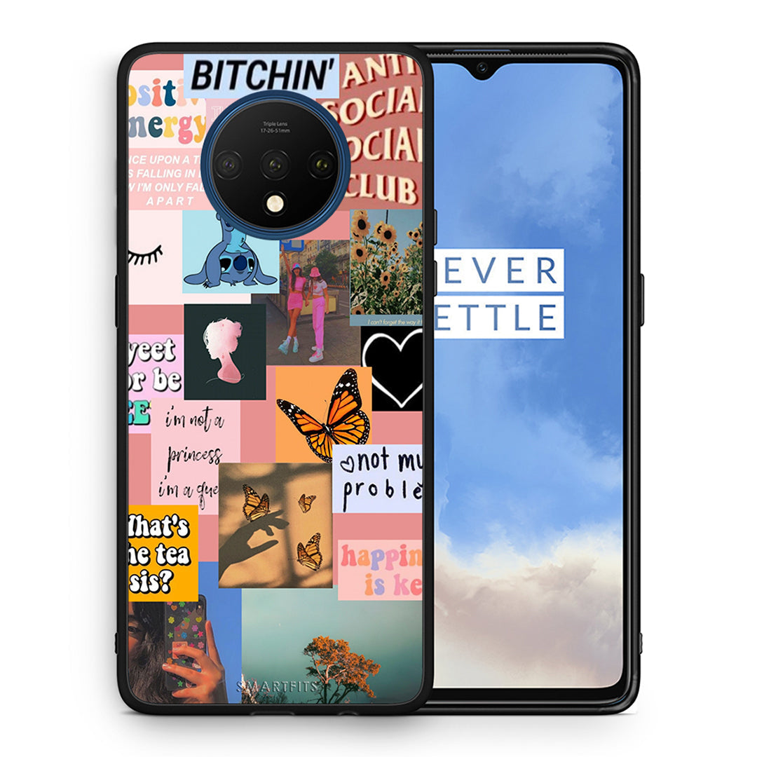 Θήκη Αγίου Βαλεντίνου OnePlus 7T Collage Bitchin από τη Smartfits με σχέδιο στο πίσω μέρος και μαύρο περίβλημα | OnePlus 7T Collage Bitchin case with colorful back and black bezels