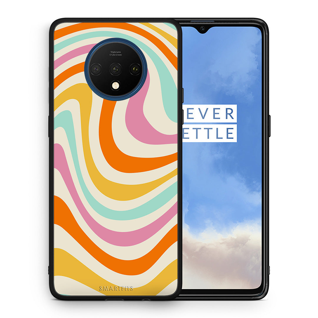 Θήκη OnePlus 7T Colourful Waves από τη Smartfits με σχέδιο στο πίσω μέρος και μαύρο περίβλημα | OnePlus 7T Colourful Waves case with colorful back and black bezels