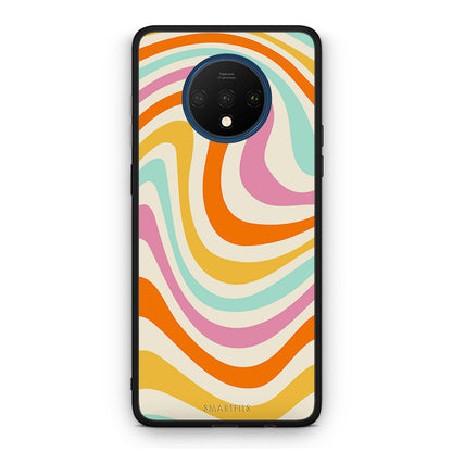 OnePlus 7T Colourful Waves θήκη από τη Smartfits με σχέδιο στο πίσω μέρος και μαύρο περίβλημα | Smartphone case with colorful back and black bezels by Smartfits