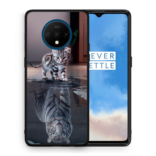 Θήκη OnePlus 7T Tiger Cute από τη Smartfits με σχέδιο στο πίσω μέρος και μαύρο περίβλημα | OnePlus 7T Tiger Cute case with colorful back and black bezels