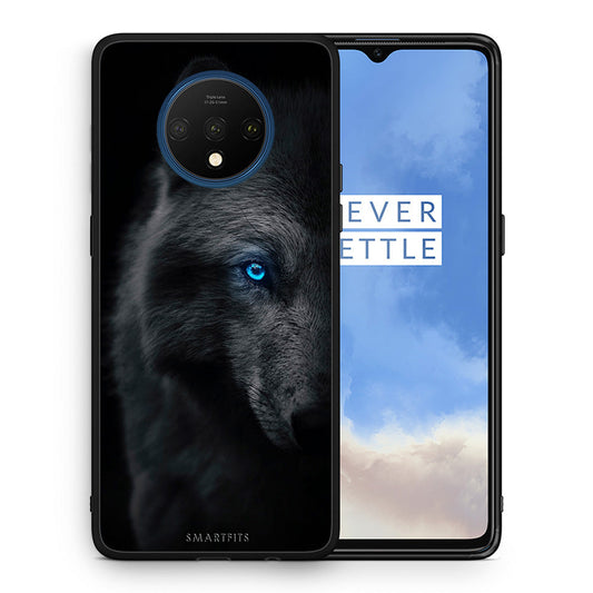 Θήκη OnePlus 7T Dark Wolf από τη Smartfits με σχέδιο στο πίσω μέρος και μαύρο περίβλημα | OnePlus 7T Dark Wolf case with colorful back and black bezels