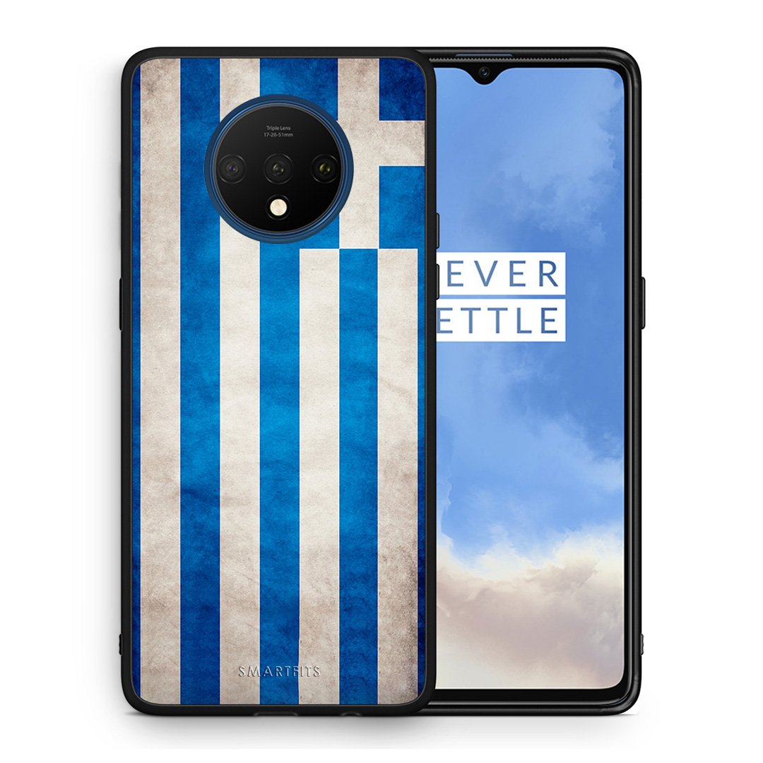 Θήκη OnePlus 7T Greek Flag από τη Smartfits με σχέδιο στο πίσω μέρος και μαύρο περίβλημα | OnePlus 7T Greek Flag case with colorful back and black bezels