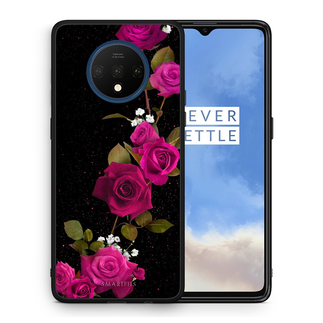 Θήκη OnePlus 7T Red Roses Flower από τη Smartfits με σχέδιο στο πίσω μέρος και μαύρο περίβλημα | OnePlus 7T Red Roses Flower case with colorful back and black bezels