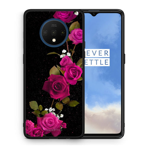Θήκη OnePlus 7T Red Roses Flower από τη Smartfits με σχέδιο στο πίσω μέρος και μαύρο περίβλημα | OnePlus 7T Red Roses Flower case with colorful back and black bezels