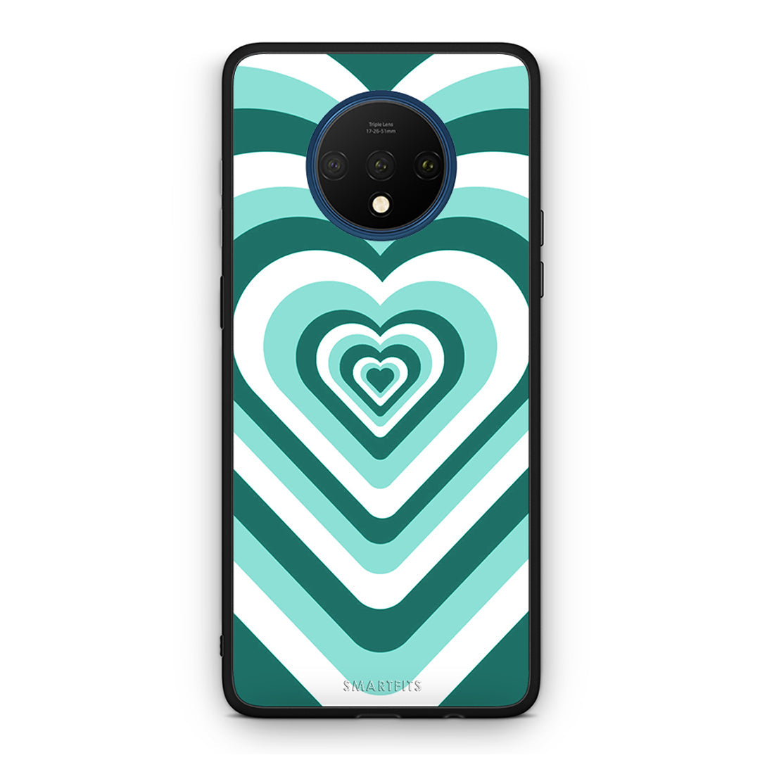 OnePlus 7T Green Hearts θήκη από τη Smartfits με σχέδιο στο πίσω μέρος και μαύρο περίβλημα | Smartphone case with colorful back and black bezels by Smartfits