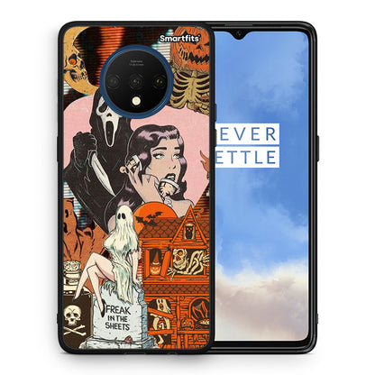 Θήκη OnePlus 7T Halloween Collage από τη Smartfits με σχέδιο στο πίσω μέρος και μαύρο περίβλημα | OnePlus 7T Halloween Collage case with colorful back and black bezels