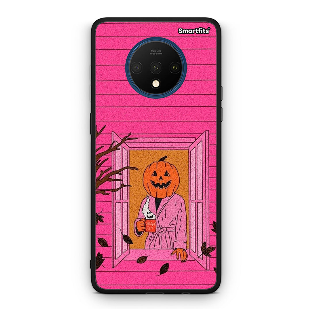OnePlus 7T Halloween Pumpkin Lady Θήκη από τη Smartfits με σχέδιο στο πίσω μέρος και μαύρο περίβλημα | Smartphone case with colorful back and black bezels by Smartfits