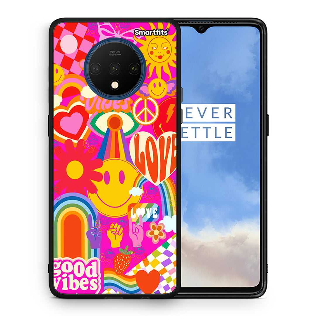 Θήκη OnePlus 7T Hippie Love από τη Smartfits με σχέδιο στο πίσω μέρος και μαύρο περίβλημα | OnePlus 7T Hippie Love case with colorful back and black bezels