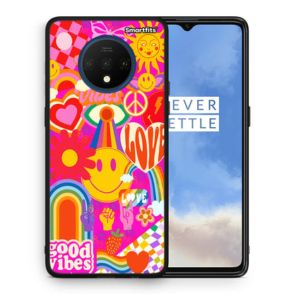 Θήκη OnePlus 7T Hippie Love από τη Smartfits με σχέδιο στο πίσω μέρος και μαύρο περίβλημα | OnePlus 7T Hippie Love case with colorful back and black bezels