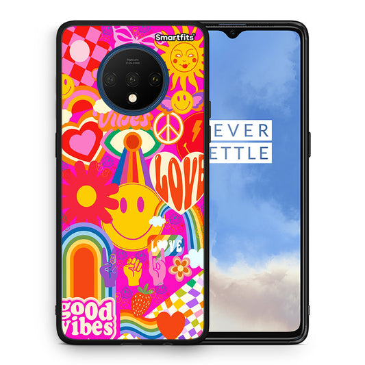 Θήκη OnePlus 7T Hippie Love από τη Smartfits με σχέδιο στο πίσω μέρος και μαύρο περίβλημα | OnePlus 7T Hippie Love case with colorful back and black bezels