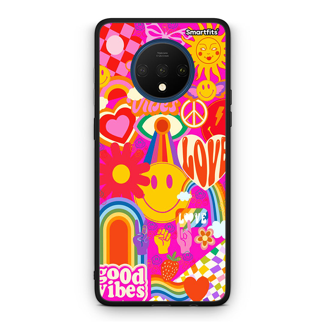 OnePlus 7T Hippie Love θήκη από τη Smartfits με σχέδιο στο πίσω μέρος και μαύρο περίβλημα | Smartphone case with colorful back and black bezels by Smartfits
