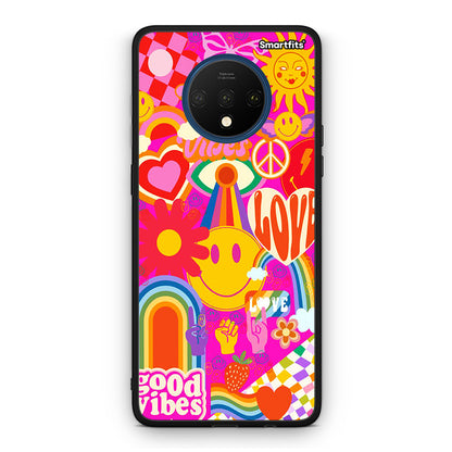 OnePlus 7T Hippie Love θήκη από τη Smartfits με σχέδιο στο πίσω μέρος και μαύρο περίβλημα | Smartphone case with colorful back and black bezels by Smartfits