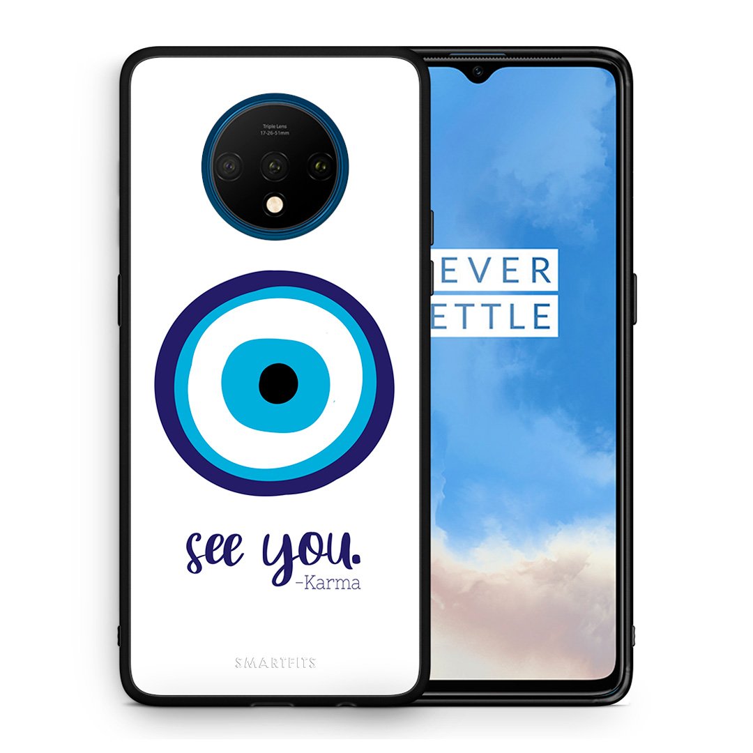 Θήκη OnePlus 7T Karma Says από τη Smartfits με σχέδιο στο πίσω μέρος και μαύρο περίβλημα | OnePlus 7T Karma Says case with colorful back and black bezels