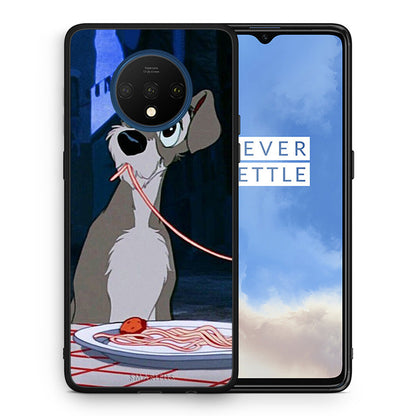 Θήκη Αγίου Βαλεντίνου OnePlus 7T Lady And Tramp 1 από τη Smartfits με σχέδιο στο πίσω μέρος και μαύρο περίβλημα | OnePlus 7T Lady And Tramp 1 case with colorful back and black bezels