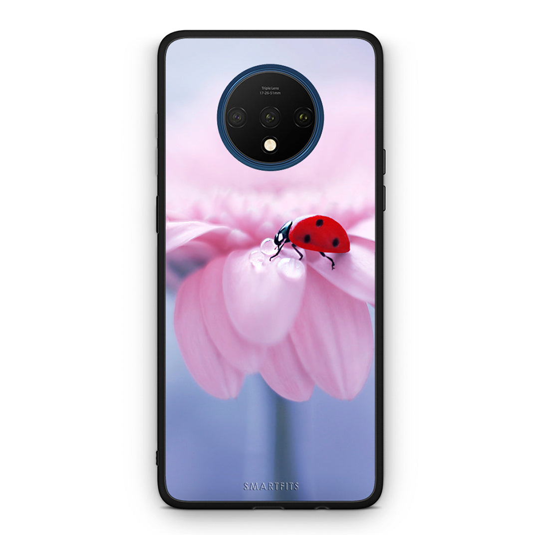 OnePlus 7T Ladybug Flower θήκη από τη Smartfits με σχέδιο στο πίσω μέρος και μαύρο περίβλημα | Smartphone case with colorful back and black bezels by Smartfits