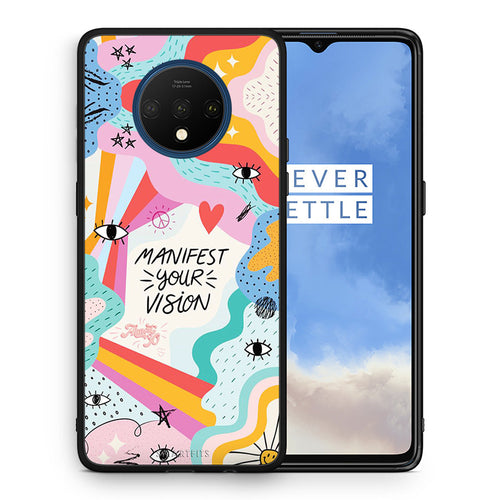 Θήκη OnePlus 7T Manifest Your Vision από τη Smartfits με σχέδιο στο πίσω μέρος και μαύρο περίβλημα | OnePlus 7T Manifest Your Vision case with colorful back and black bezels