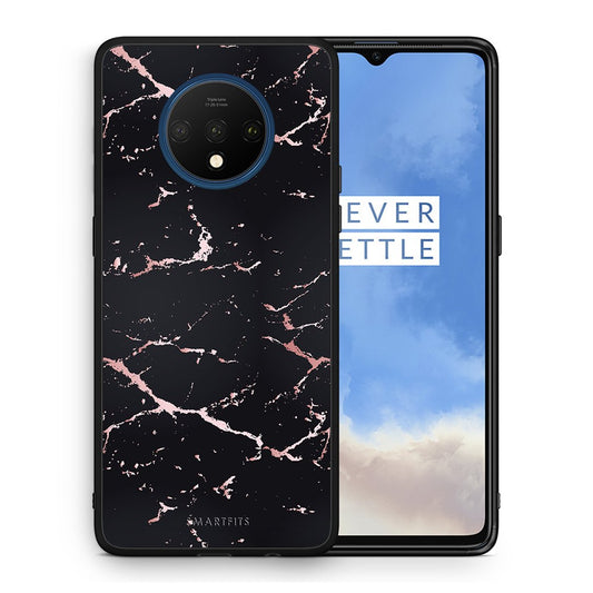 Θήκη OnePlus 7T Black Rosegold Marble από τη Smartfits με σχέδιο στο πίσω μέρος και μαύρο περίβλημα | OnePlus 7T Black Rosegold Marble case with colorful back and black bezels