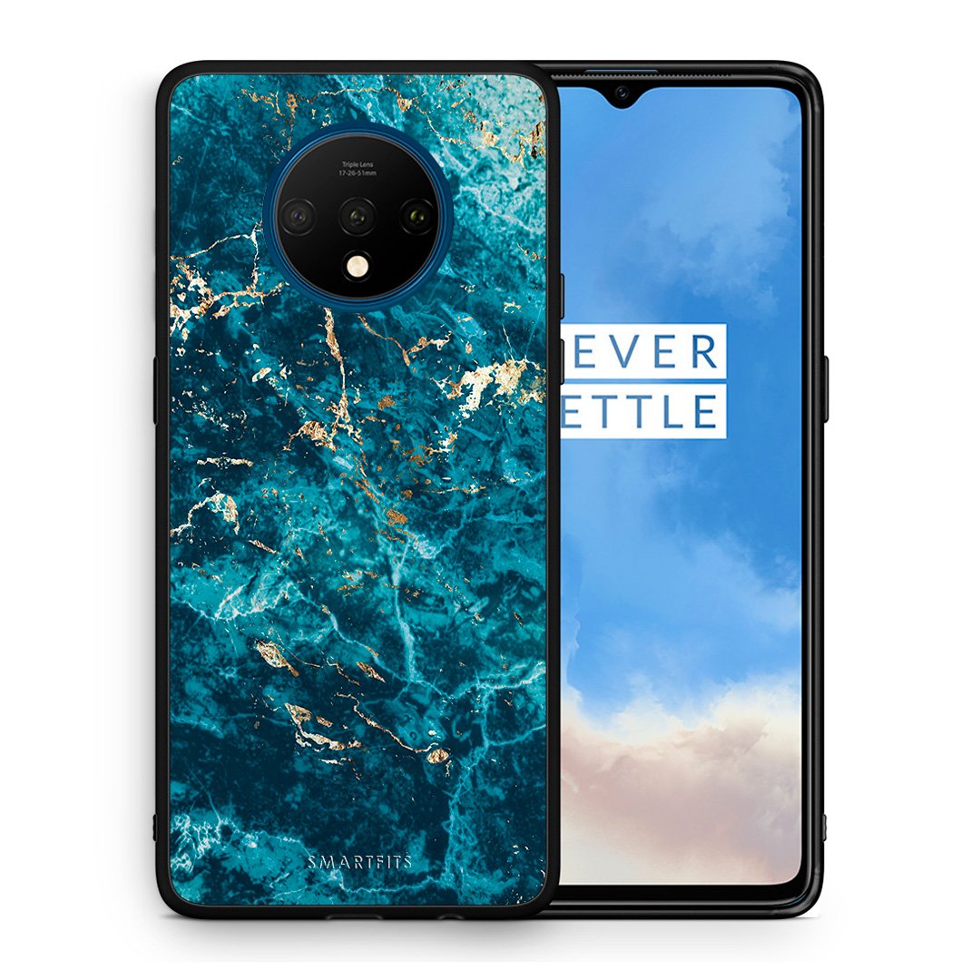 Θήκη OnePlus 7T Marble Blue από τη Smartfits με σχέδιο στο πίσω μέρος και μαύρο περίβλημα | OnePlus 7T Marble Blue case with colorful back and black bezels