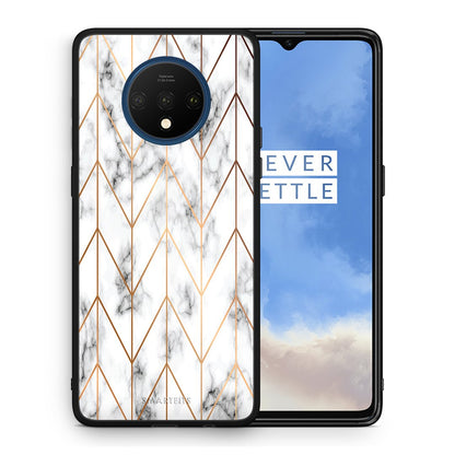 Θήκη OnePlus 7T Gold Geometric Marble από τη Smartfits με σχέδιο στο πίσω μέρος και μαύρο περίβλημα | OnePlus 7T Gold Geometric Marble case with colorful back and black bezels