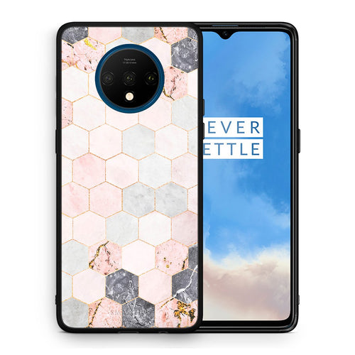 Θήκη OnePlus 7T Hexagon Pink Marble από τη Smartfits με σχέδιο στο πίσω μέρος και μαύρο περίβλημα | OnePlus 7T Hexagon Pink Marble case with colorful back and black bezels