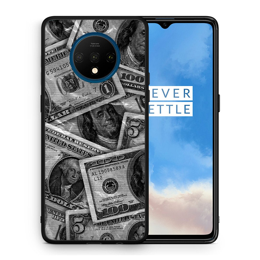Θήκη OnePlus 7T Money Dollars από τη Smartfits με σχέδιο στο πίσω μέρος και μαύρο περίβλημα | OnePlus 7T Money Dollars case with colorful back and black bezels