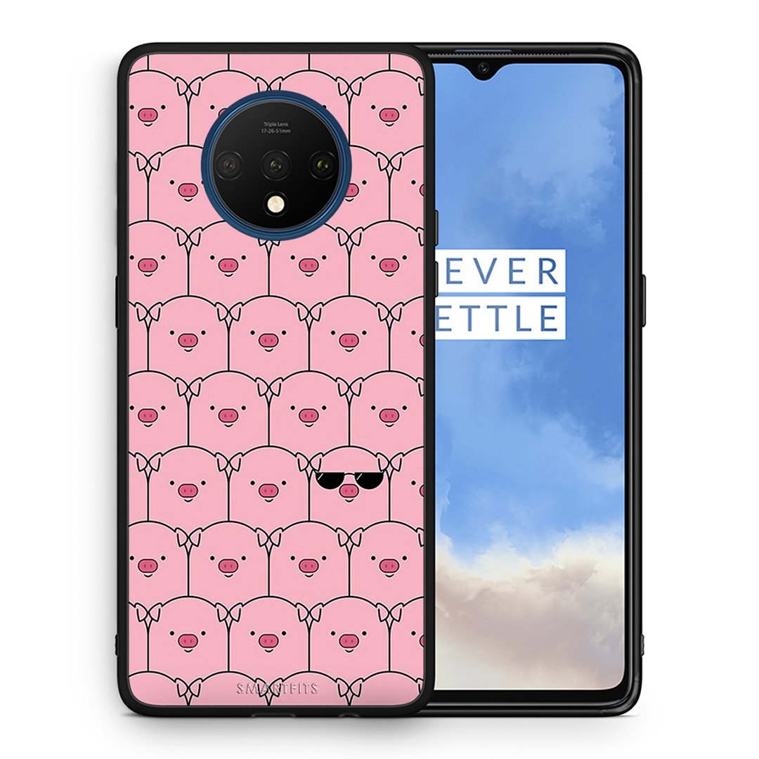 Θήκη OnePlus 7T Pig Glasses από τη Smartfits με σχέδιο στο πίσω μέρος και μαύρο περίβλημα | OnePlus 7T Pig Glasses case with colorful back and black bezels