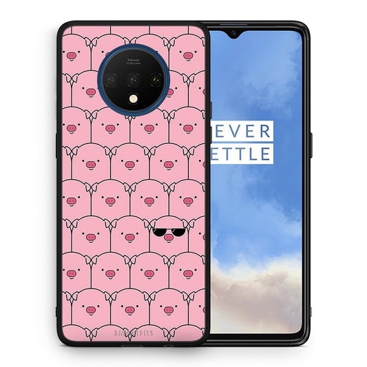 Θήκη OnePlus 7T Pig Glasses από τη Smartfits με σχέδιο στο πίσω μέρος και μαύρο περίβλημα | OnePlus 7T Pig Glasses case with colorful back and black bezels