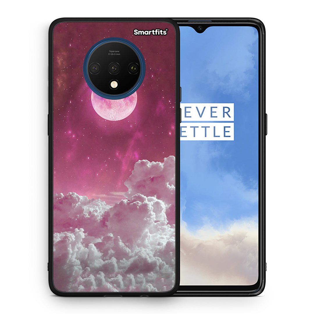 Θήκη OnePlus 7T Pink Moon από τη Smartfits με σχέδιο στο πίσω μέρος και μαύρο περίβλημα | OnePlus 7T Pink Moon case with colorful back and black bezels