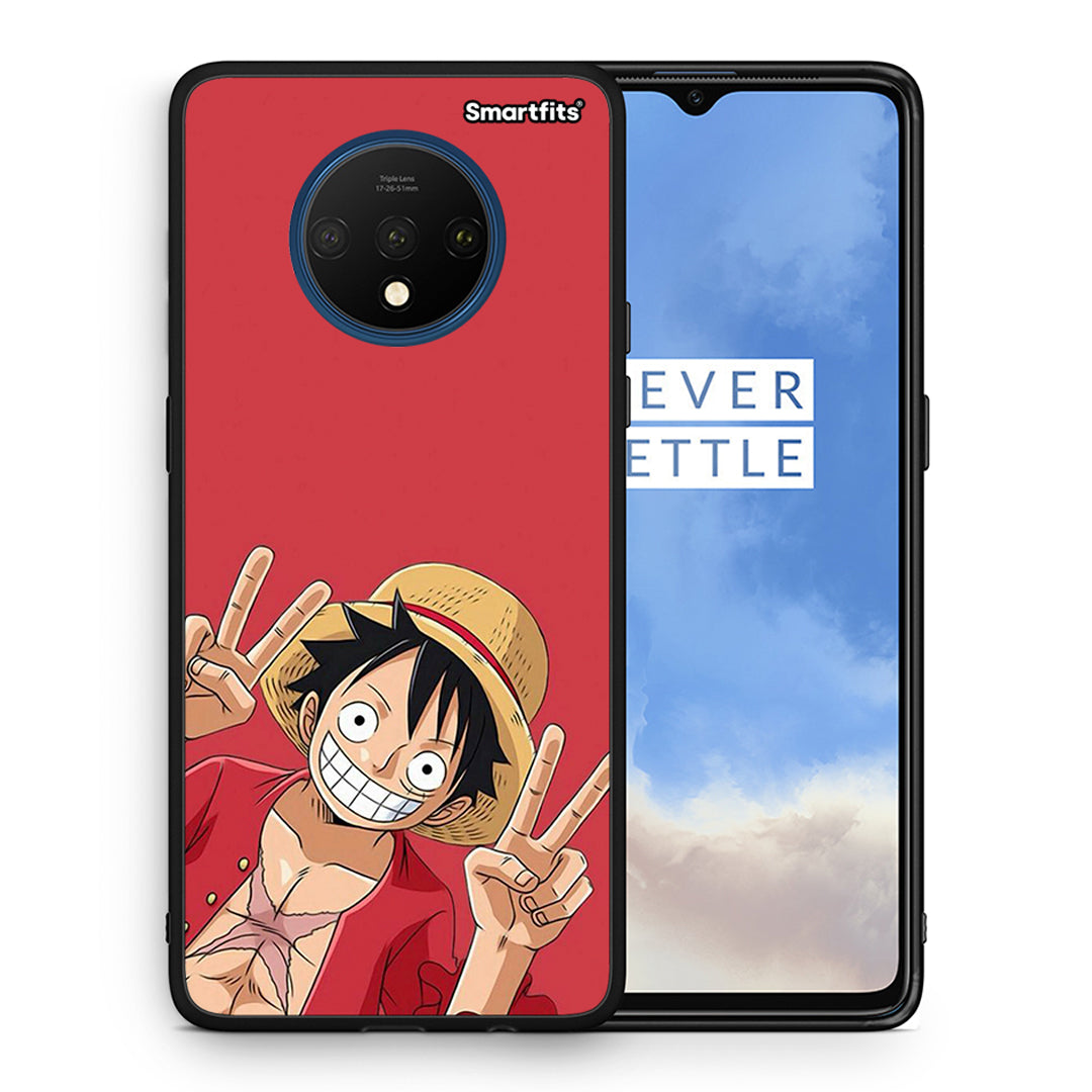 Θήκη OnePlus 7T Pirate Luffy από τη Smartfits με σχέδιο στο πίσω μέρος και μαύρο περίβλημα | OnePlus 7T Pirate Luffy case with colorful back and black bezels