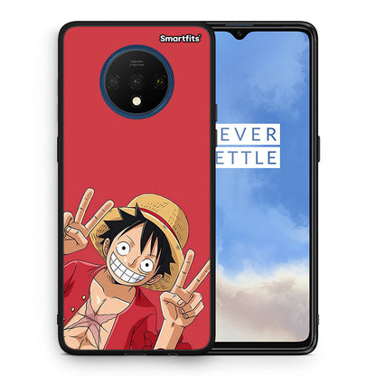 Θήκη OnePlus 7T Pirate Luffy από τη Smartfits με σχέδιο στο πίσω μέρος και μαύρο περίβλημα | OnePlus 7T Pirate Luffy case with colorful back and black bezels