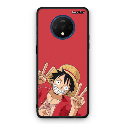 OnePlus 7T Pirate Luffy Θήκη από τη Smartfits με σχέδιο στο πίσω μέρος και μαύρο περίβλημα | Smartphone case with colorful back and black bezels by Smartfits