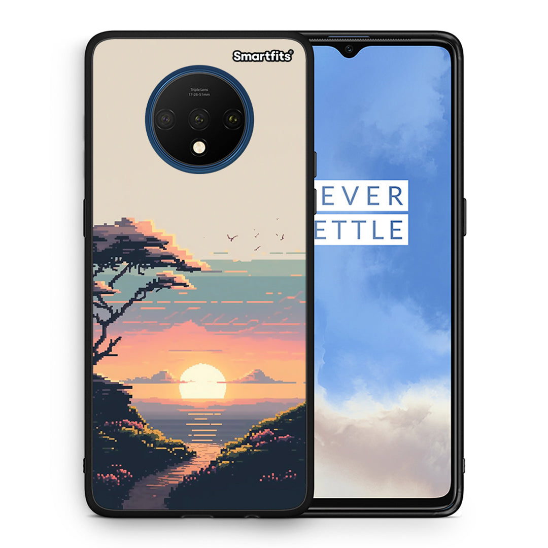 Θήκη OnePlus 7T Pixel Sunset από τη Smartfits με σχέδιο στο πίσω μέρος και μαύρο περίβλημα | OnePlus 7T Pixel Sunset case with colorful back and black bezels