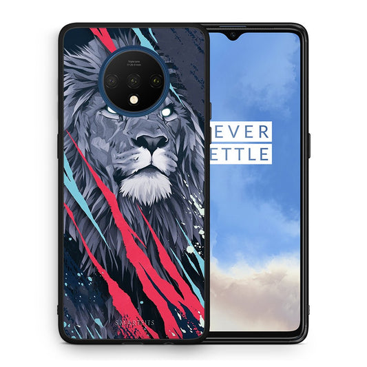 Θήκη OnePlus 7T Lion Designer PopArt από τη Smartfits με σχέδιο στο πίσω μέρος και μαύρο περίβλημα | OnePlus 7T Lion Designer PopArt case with colorful back and black bezels