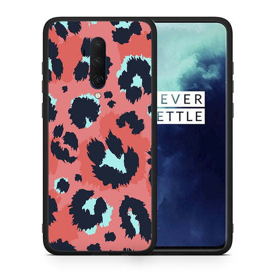 Θήκη OnePlus 7T Pro Pink Leopard Animal από τη Smartfits με σχέδιο στο πίσω μέρος και μαύρο περίβλημα | OnePlus 7T Pro Pink Leopard Animal case with colorful back and black bezels