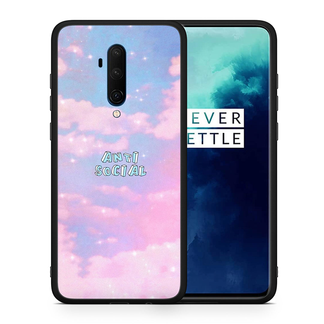 Θήκη Αγίου Βαλεντίνου OnePlus 7T Pro Anti Social από τη Smartfits με σχέδιο στο πίσω μέρος και μαύρο περίβλημα | OnePlus 7T Pro Anti Social case with colorful back and black bezels