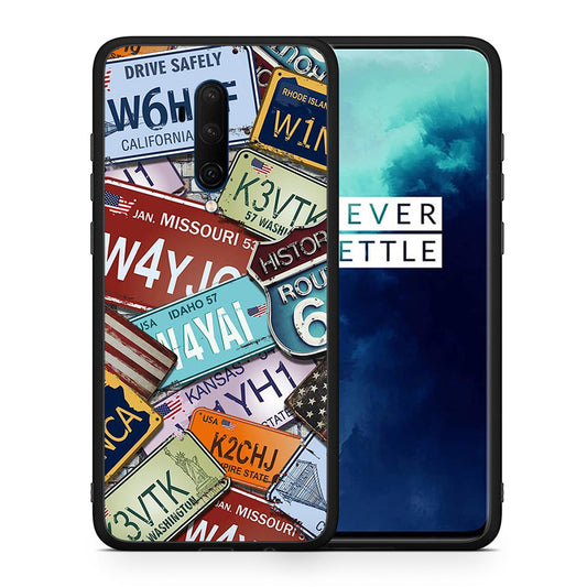 Θήκη OnePlus 7T Pro Car Plates από τη Smartfits με σχέδιο στο πίσω μέρος και μαύρο περίβλημα | OnePlus 7T Pro Car Plates case with colorful back and black bezels