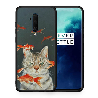 Θήκη OnePlus 7T Pro Cat Goldfish από τη Smartfits με σχέδιο στο πίσω μέρος και μαύρο περίβλημα | OnePlus 7T Pro Cat Goldfish case with colorful back and black bezels