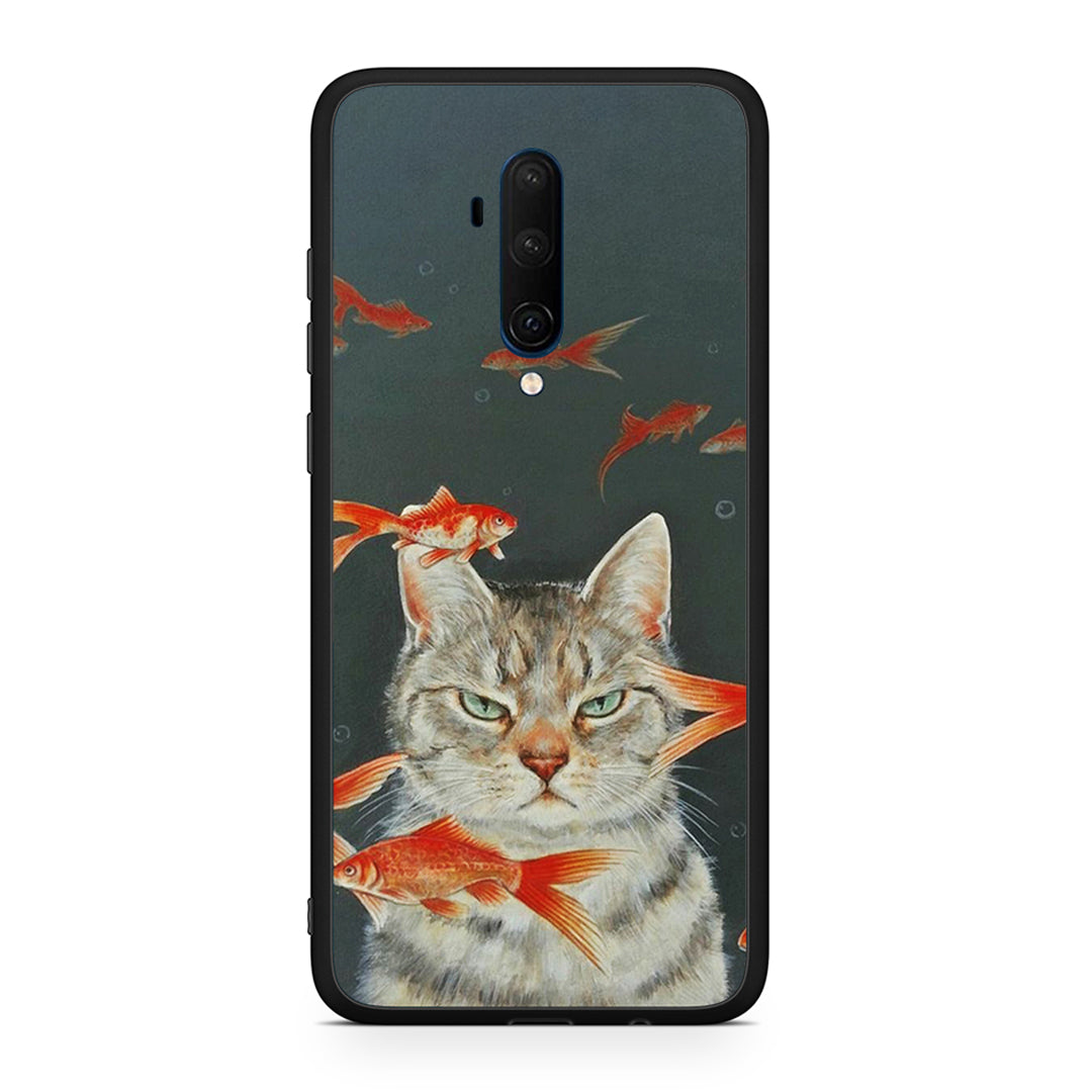 OnePlus 7T Pro Cat Goldfish θήκη από τη Smartfits με σχέδιο στο πίσω μέρος και μαύρο περίβλημα | Smartphone case with colorful back and black bezels by Smartfits