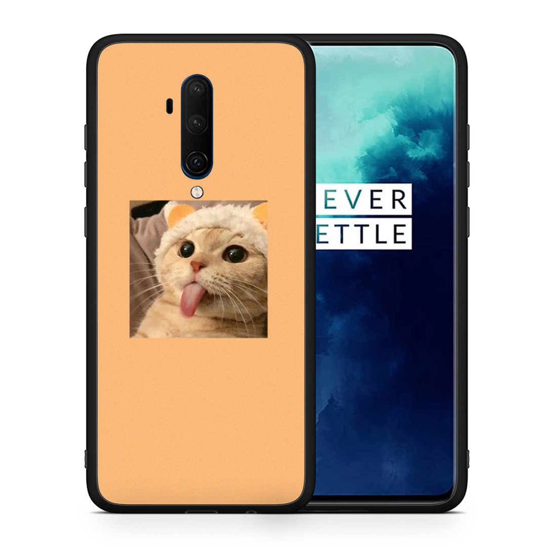 Θήκη OnePlus 7T Pro Cat Tongue από τη Smartfits με σχέδιο στο πίσω μέρος και μαύρο περίβλημα | OnePlus 7T Pro Cat Tongue case with colorful back and black bezels