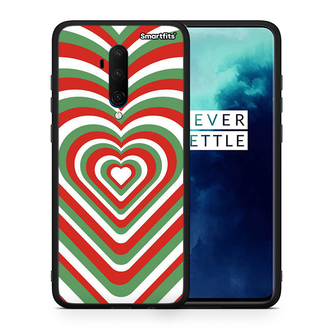 Θήκη OnePlus 7T Pro Christmas Hearts από τη Smartfits με σχέδιο στο πίσω μέρος και μαύρο περίβλημα | OnePlus 7T Pro Christmas Hearts case with colorful back and black bezels