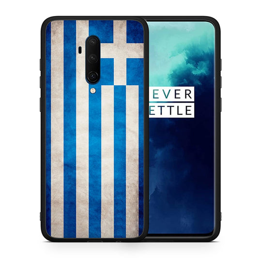 Θήκη OnePlus 7T Pro Greek Flag από τη Smartfits με σχέδιο στο πίσω μέρος και μαύρο περίβλημα | OnePlus 7T Pro Greek Flag case with colorful back and black bezels