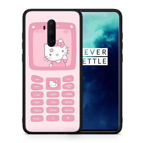 Θήκη Αγίου Βαλεντίνου OnePlus 7T Pro Hello Kitten από τη Smartfits με σχέδιο στο πίσω μέρος και μαύρο περίβλημα | OnePlus 7T Pro Hello Kitten case with colorful back and black bezels